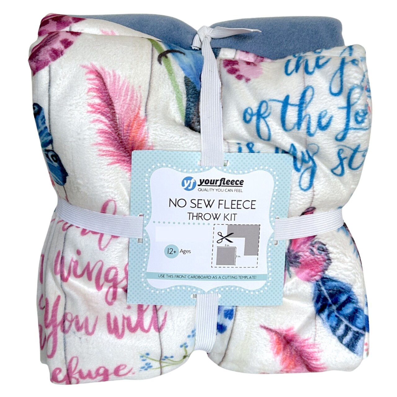 Faith Birds and Butterflies Silky Premium Fleece No-Sew Throw Kit (50 x 60) (Harbor Blue)